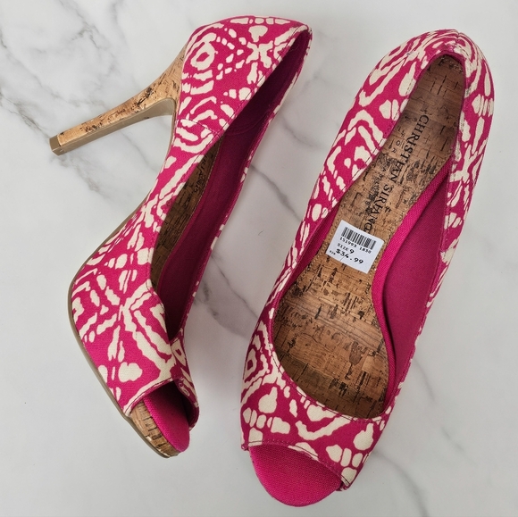 Christian Siriano Shoes - Christian Siriano Pink and Cream Peep Toe Cork Heels Size 9